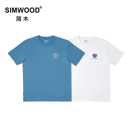 Simwood简木男装【宽松版型】新款240g sorona 爱心绣花短袖T恤商品大图