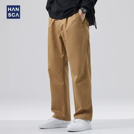 hansca秋季美式潮牌直筒休闲裤男卡其色宽松大码纯色百搭工装裤子商品大图