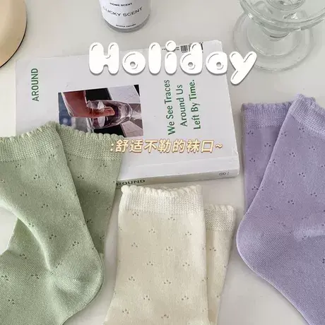 中筒袜女夏季薄款透气日系jk学生百搭款棉袜粗针网眼网红堆堆袜潮商品大图