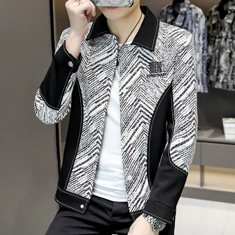 设计感拼接外套男春季2024新款男装短款翻领潮牌韩版痞帅休闲夹克图片
