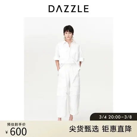 DAZZLE地素奥莱工装白衬衫春夏装新款法式白色宽松短袖衬衣上衣女图片
