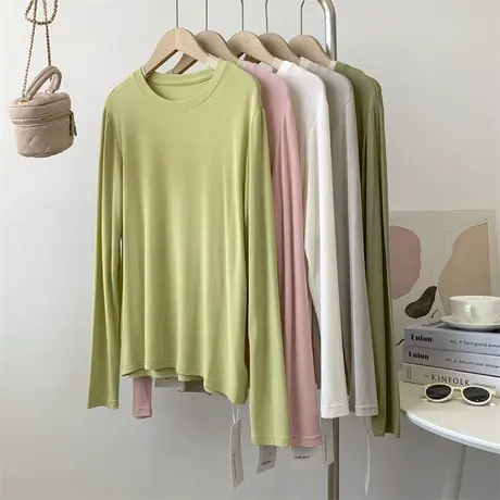 云朵糯米衣圆领长袖打底衫女秋冬内搭外穿舞蹈服练功服薄款上衣女图片