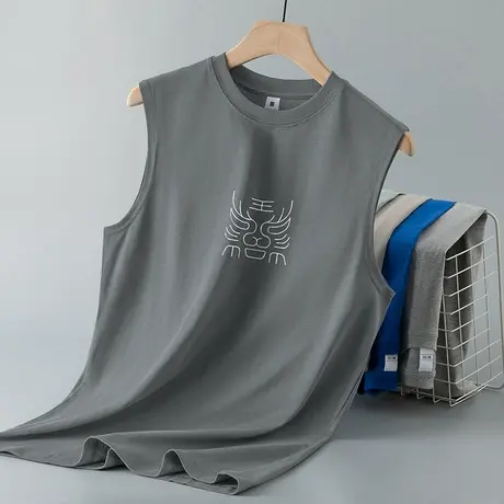 230g重磅纯棉背心男夏季宽松健身运动篮球坎肩液氨长绒棉无袖t恤商品大图