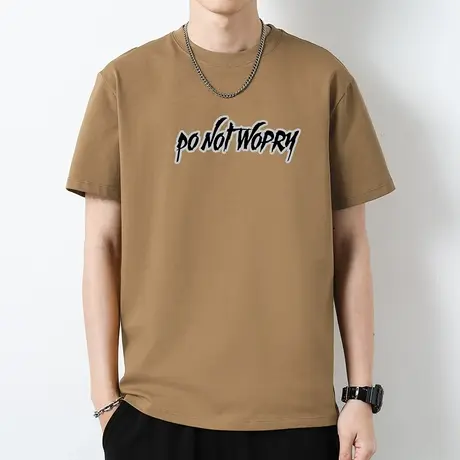 重磅纯棉t恤男士短袖圆领上衣服潮流液氨长绒棉宽松全棉夏季半袖商品大图