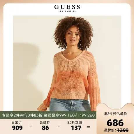 GUESS秋季女士时尚V领潮流镂空温柔针织含羊毛衫上衣-W1BR14Z2W30图片