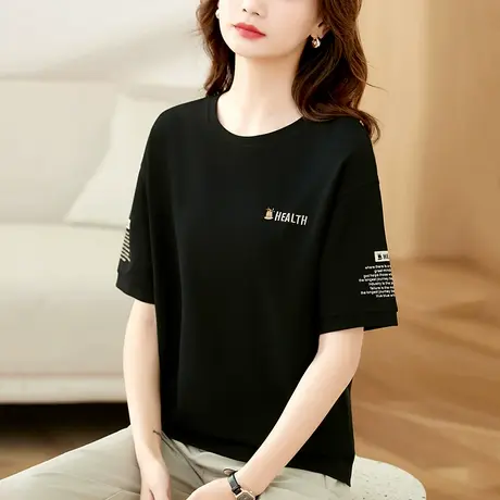 短袖圆领t恤女夏装宽松显瘦大码半袖体恤衫2023年夏季新款ins上衣商品大图