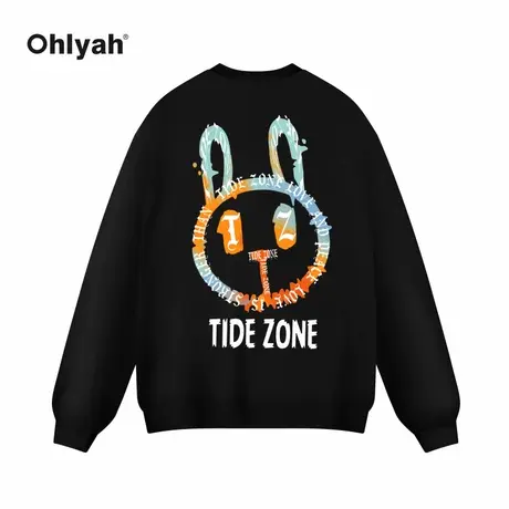 Ohlyah潮牌2022黑色本命年长耳小兔中长款卫衣女宽松遮屁股外套商品大图