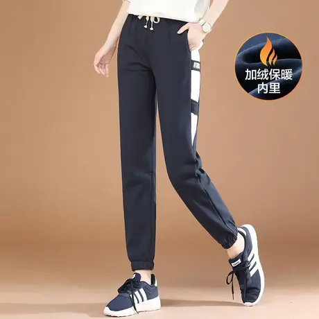 韩潮袭人松紧腰撞色加绒加厚运动长裤女冬季新款宽松显瘦哈伦卫裤图片