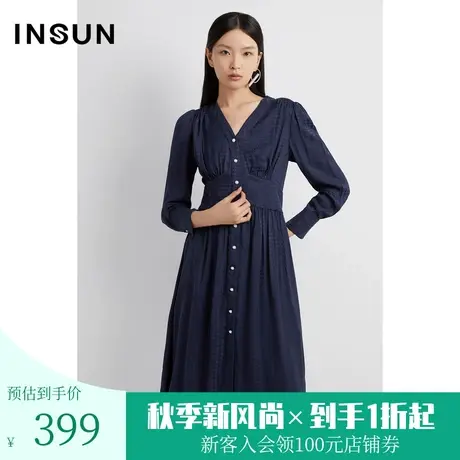 恩裳春秋时尚立体提花隐形口袋设计收腰显瘦连衣裙图片