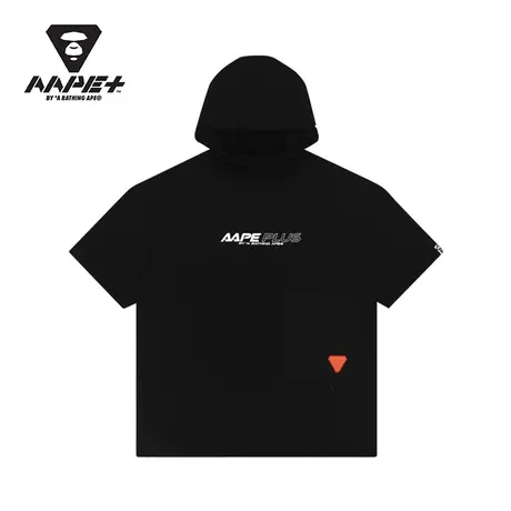 AAPE+运动男装秋冬撞色猿颜徽章字母印花潮流连帽短袖卫衣3797XXG图片