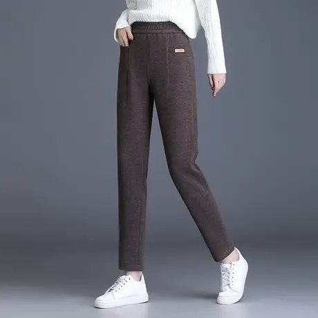 厚款羊毛呢哈伦裤女秋冬2023新款松紧腰大码显瘦休闲裤通勤萝卜裤商品大图