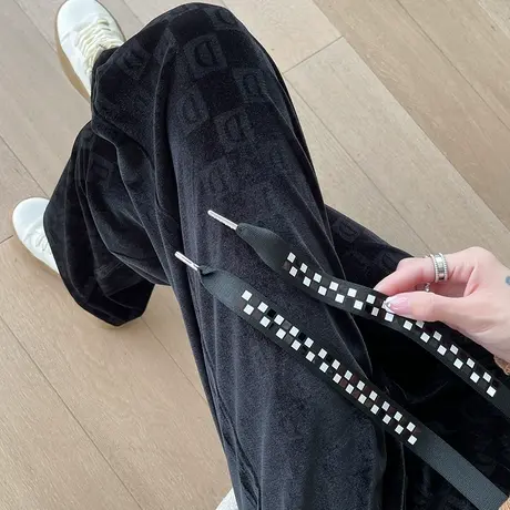 金丝绒阔腿裤女2023年春秋新款高腰垂感直筒宽松显瘦休闲拖地裤子商品大图