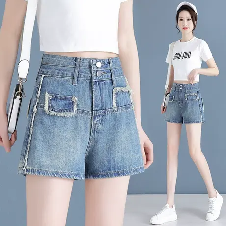 高腰牛仔短裤女夏季薄款2023年新款韩版显瘦小个子a字阔腿热裤子图片
