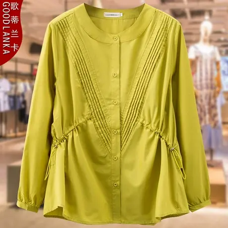 中年胖妈妈秋装长袖衬衣200斤大码宽松时尚遮肚显瘦女士长袖衬衫图片