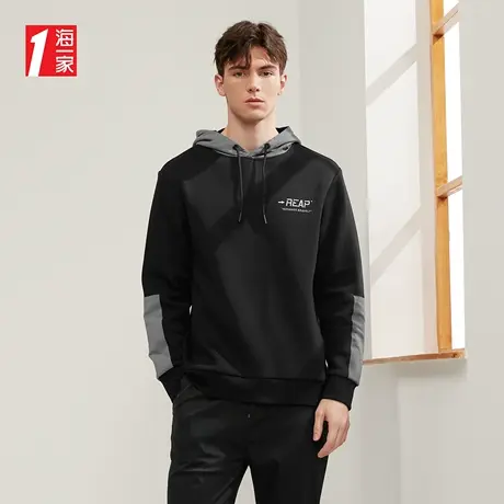 海一家休闲连帽上衣2023秋季新款时尚拼接字母绣花基础大众卫衣男商品大图