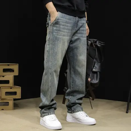 直筒牛仔裤男潮牌2023新款宽松大码秋冬阔腿美式复古弹力裤子秋季商品大图