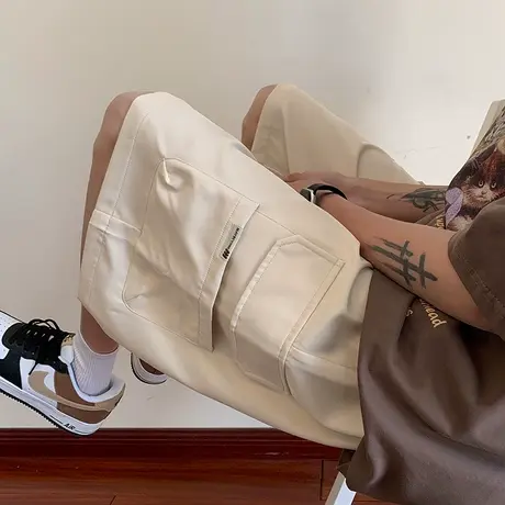卡其色工装短裤男士夏季小牛津大码宽松休闲裤美式潮牌直筒五分裤商品大图