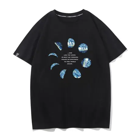 月球月亮联名梵高nasa潮牌星空t恤短袖学生纯棉宽松体恤星球半袖图片