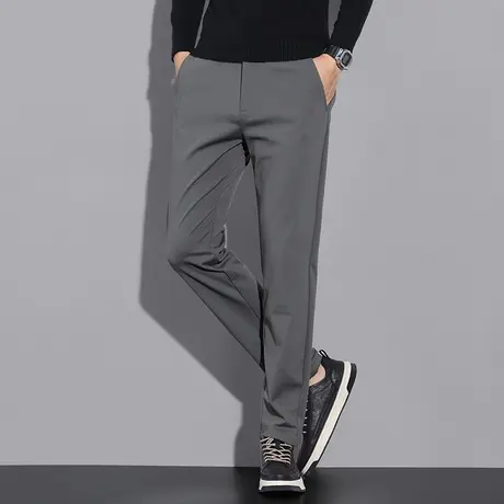 男士休闲裤子修身弹力灰色直筒西裤商务工装长裤加厚免烫秋冬季商品大图