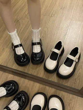 小个子粗跟玛丽珍鞋女2023新款法式浅口厚底单鞋学院英伦风小皮鞋商品大图