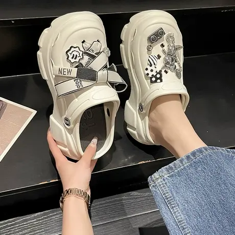 时尚卡通厚底洞洞鞋女款2023夏季新款可爱百搭松糕增高包头凉拖鞋商品大图
