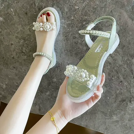 网红平底凉鞋女款2023新款夏季百搭学生软底运动厚底透明沙滩凉鞋图片