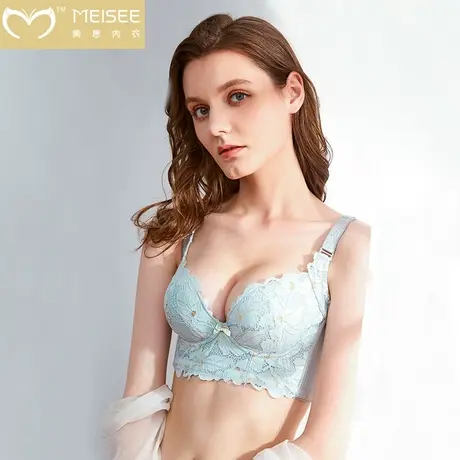 美思内衣女小胸聚拢显大防下垂收副乳软钢圈调整型性感蕾丝文胸罩图片