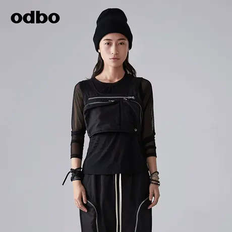 【商场同款】odbo/欧迪比欧运动风黑色短款背心吊带女时尚上衣潮图片
