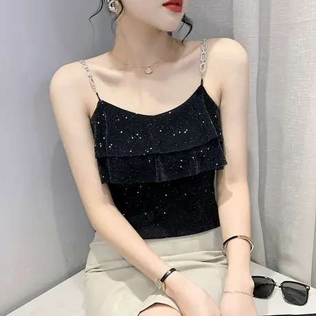 时尚荷叶边吊带背心女洋气内搭网纱打底小衫设计感小众性感上衣潮商品大图