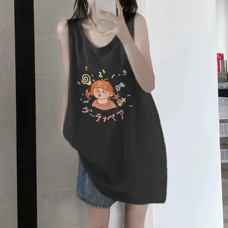 纯棉吊带运动坎肩背心无袖t恤女夏季外穿篮球服宽松港风挂脖上衣图片