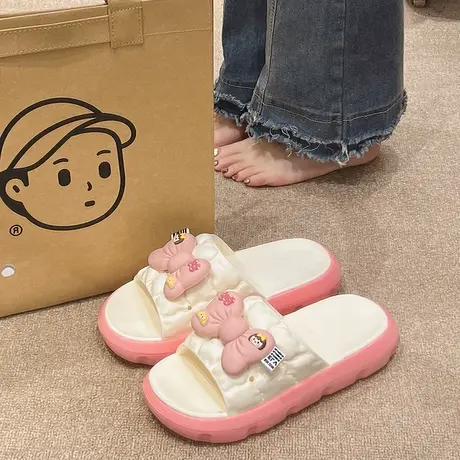 蝴蝶结凉拖鞋女夏季防滑厚底网红外穿卡通可爱室内家居踩屎感拖鞋商品大图