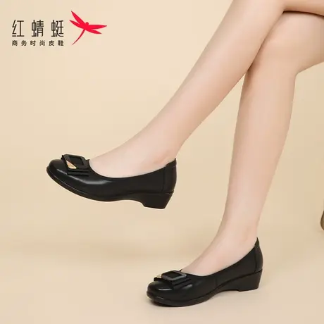 红蜻蜓女鞋春秋软皮软底一脚蹬懒人小皮鞋女牛皮工作单鞋低跟清仓商品大图