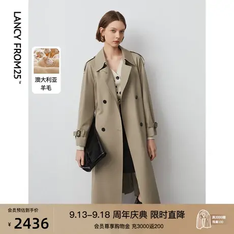 朗姿羊毛复古中长款风衣外套法式设计感气质秋季大衣女2023年新款图片