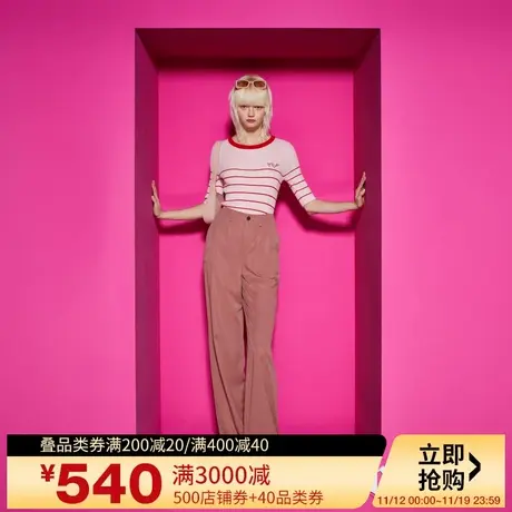 Juicy Couture橘滋2023新款甜美撞色条绣花女针织衫商品大图