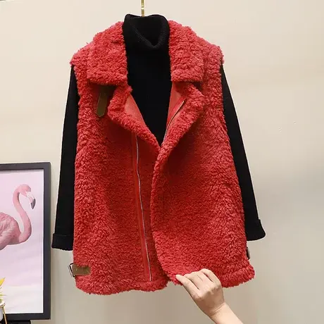 皮毛一体羊羔毛马甲女短款2023秋冬新款颗粒绒宽松无袖坎肩外套厚商品大图