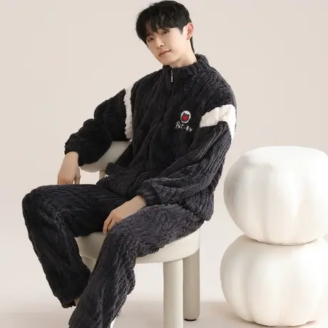 南极人睡衣男珊瑚绒加绒加厚法兰绒家居服套装可外穿冬季2023新款商品大图
