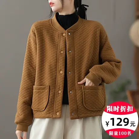 dza 复古宽松短款棒球服冬季新款加绒外套女士休闲加厚保暖外衣服图片