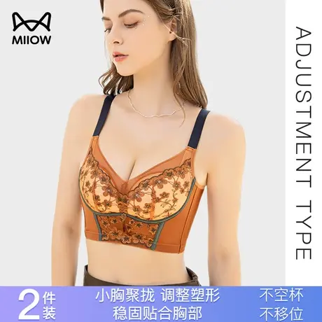 猫人聚拢上托内衣女士调整型大胸显小蕾丝性感收副乳防下垂文胸罩图片