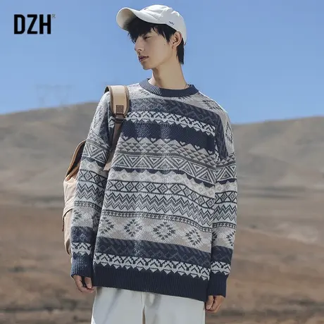 男士慵懒风圆领毛衣男ins潮宽松秋装上衣新款2023爆款线衣针织衫商品大图