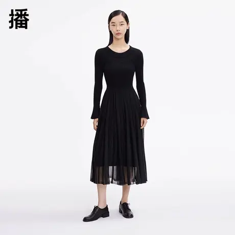 播2023秋季新款修身舒适圆领A型廓形喇叭袖连衣裙女BDP3LD1614图片
