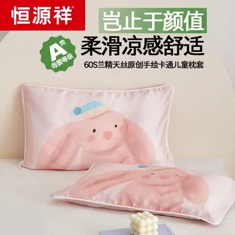 恒源祥60S兰精天丝枕头套冰丝儿童夏季宝宝3050幼儿园40×60枕套商品大图