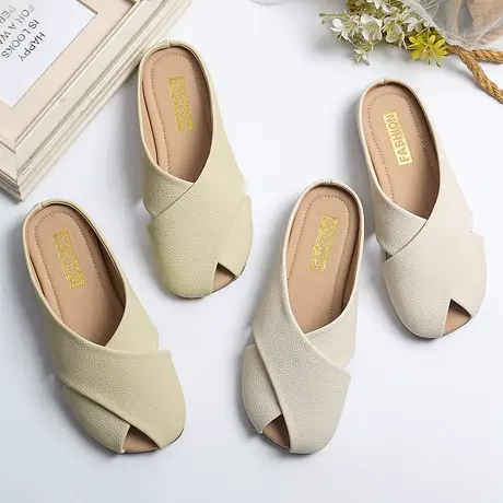 高级感懒人包头半拖鞋女夏外穿2023新款百搭平底法式凉拖鱼嘴鞋商品大图