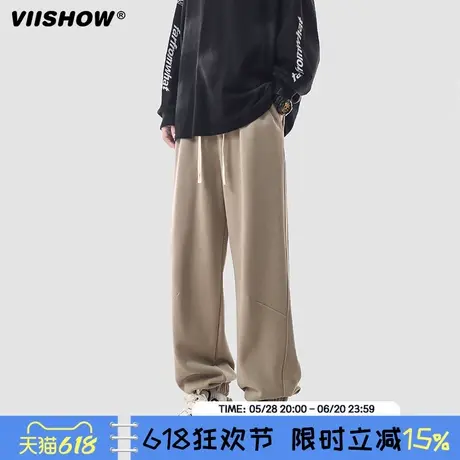VIISHOW美式高街运动裤子男士秋季新款拼接宽松休闲百搭抽绳束脚商品大图