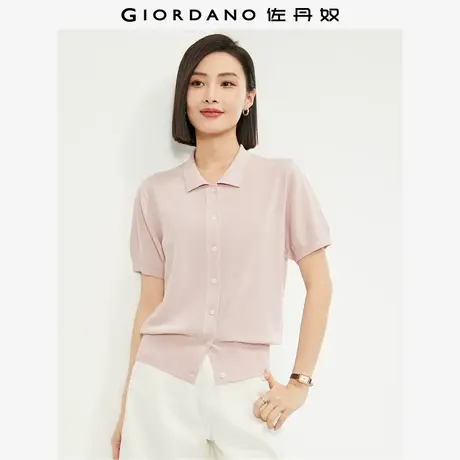 佐丹奴针织衫女装冰丝毛织翻领短袖开胸针织衫 13354201商品大图