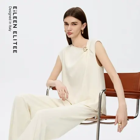 朗姿欧洲EiLEEN ELITEE2025年秋新款法式设计感不对称无袖衬衫女图片