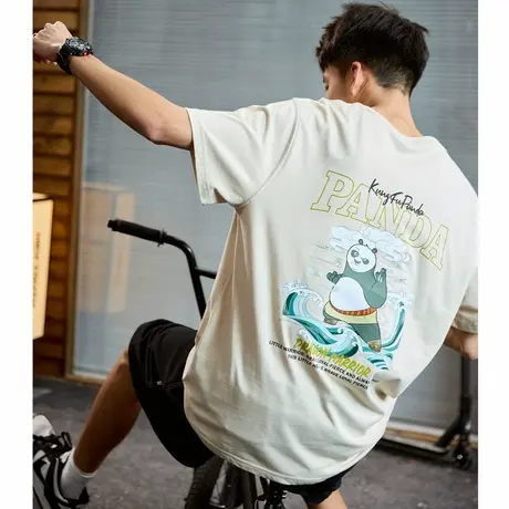 [功夫熊猫联名]唐狮2024年夏新款男短袖T恤前胸后背趣味图案上衣商品大图