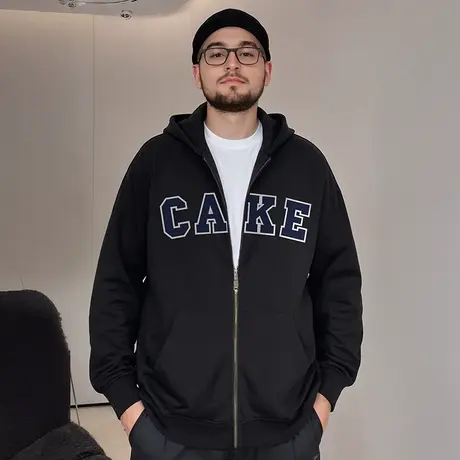 加肥加大码男装胖子卫衣秋冬加绒拉链开衫针织外套连帽衫春秋薄款商品大图