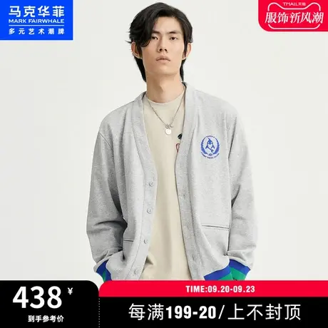 马克华菲鲸鱼刺绣撞色下摆V领开衫卫衣男2023春季新款个性舒适图片