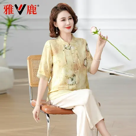 雅鹿套装短袖大码2025新中式衬衫中老年妈妈夏季国风上衣休闲女装图片