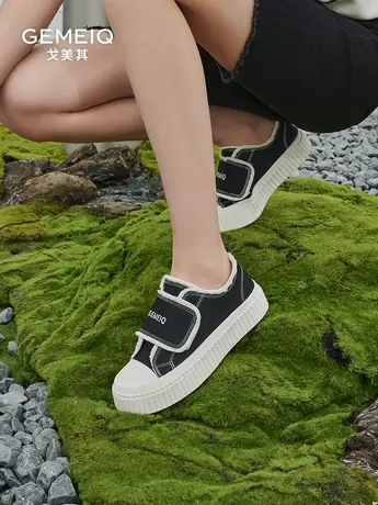 戈美其厚底小白鞋女2025夏季新款帆布鞋设计感小众百搭饼干鞋板鞋商品大图